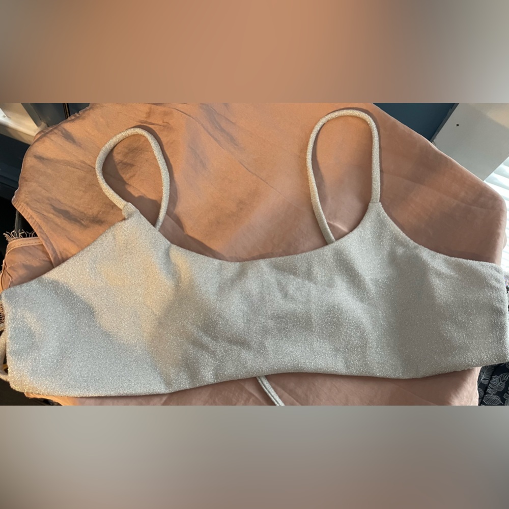 White Glitter Strappy Bikini Top